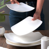 11 Inch Flat Square Dinner Plate – Pearl White Porcelain Modern Plate for Main Courses