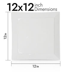 12 Inch Square Dinner Plate – Pearl White Porcelain Modern Plate for Main Courses & Large Servings